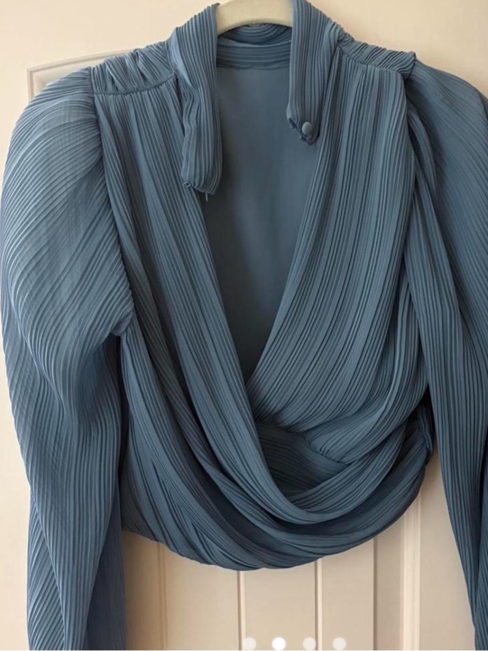 Pleated Blue Draped Women's Blouse